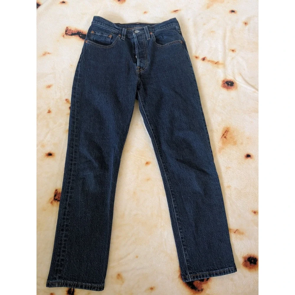 Levis Premium 501 Original Fit Dark Wash Indigo Button Fly Jeans Mens 26x26